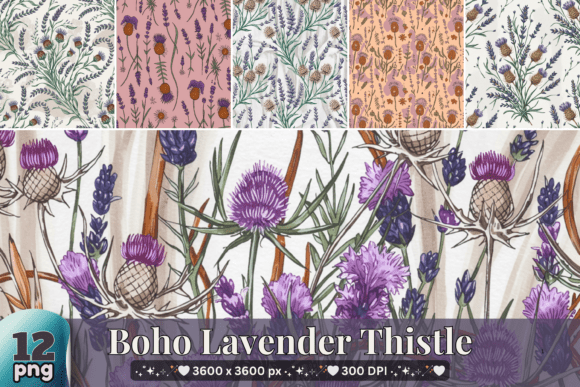 Boho Lavender Thistle Pattern: A Seamless Design for Creative Projects