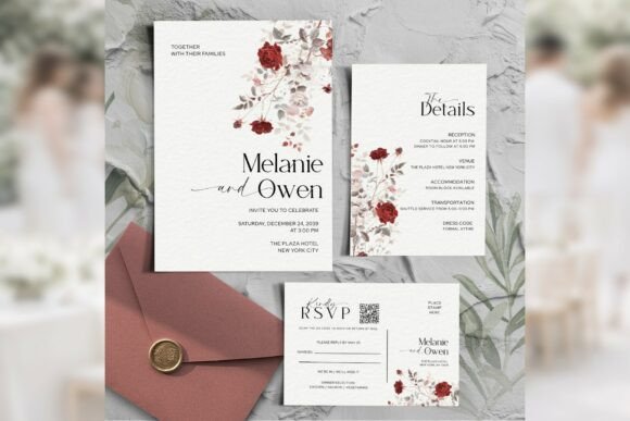 Burgundy Rose Invitation Suite: Modern Elegance for Your Wedding