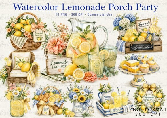 Lemonade Porch Party Watercolor Bundle: A Burst of Summer Creativity