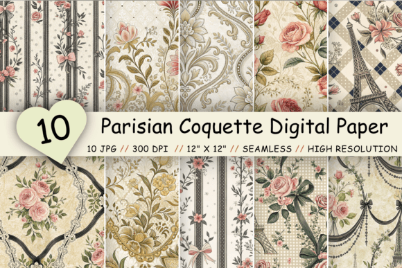 Parisian Coquette Digital Paper Pack: Effortless French Floral Design