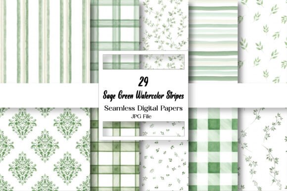 Sage Green Watercolor Stripes: A Digital Papers Bundle for Modern Designers