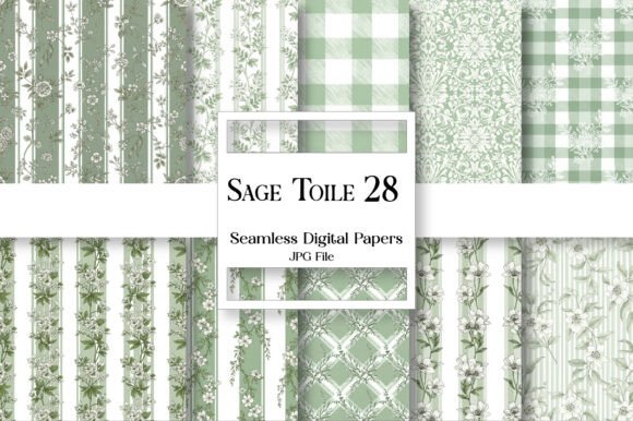 Sage Toile Digital Paper Pack: Timeless French Country Charm