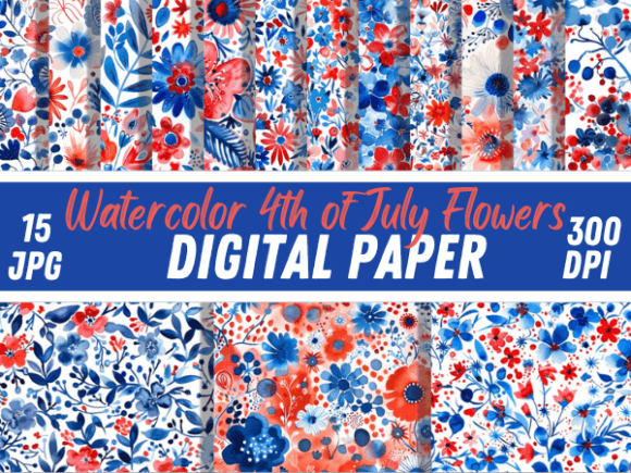 Watercolor 4th of July Flower Pattern: Festive Floral Designs